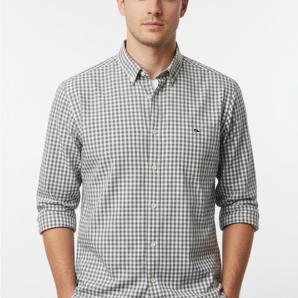 Vineyard Vines Classic Fit Shirt Mens L Gray Checkered - Picture 1 of 9